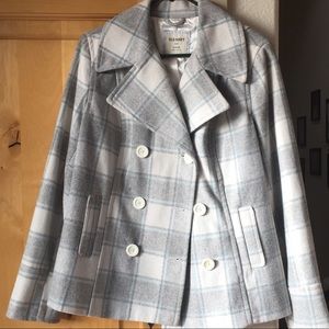Gray, whit & light blue Pea coat